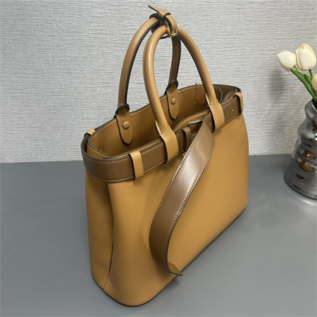 Pra*a buckle medium leather handbag with double belt brown 1ba417