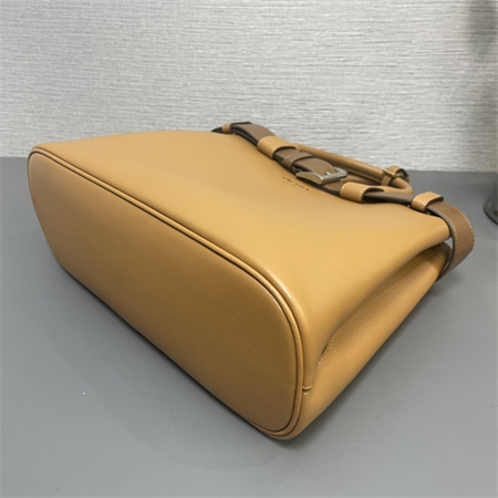 Pra*a buckle medium leather handbag with double belt brown 1ba417