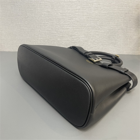 Pra*a buckle medium leather handbag with double belt black 1ba417