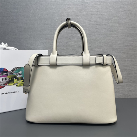Pra*a buckle medium leather handbag with double belt cream 1ba417