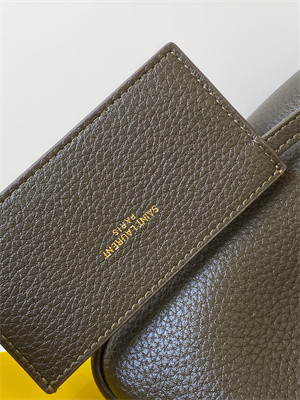 Y.S.L LE 5 A 7 Mini HOBO BAG In Kaki Green Grained Calfskin Leather