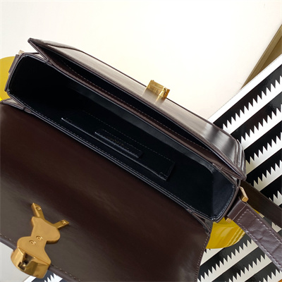 Y.S.L SOLFERINO MEDIUM SATCHEL IN BOX SAINT LAUREN Gold Tone Metal Coffee Color