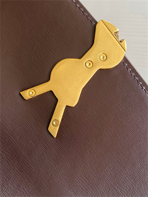 Y.S.L SOLFERINO SMALL SATCHEL IN BOX SAINT LAUREN Gold Tone Metal Coffee Color