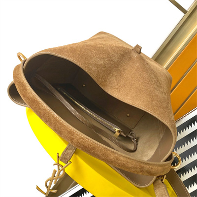 Y.S.L LE 37 In Brown Suede Leather Bucket Bag