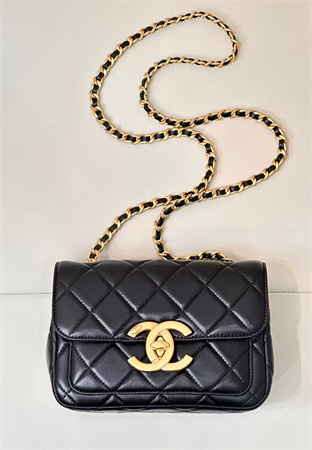 Ch*el mini flap bag shinny lambskin &gold tone metal black as5026