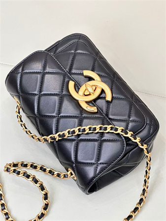 Ch*el mini flap bag shinny lambskin &gold tone metal black as5026