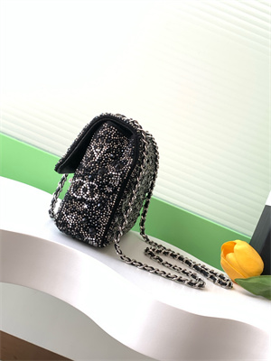 Cha.nel Evening Bag Crystal & Silver-Tone Metal Black AS4298