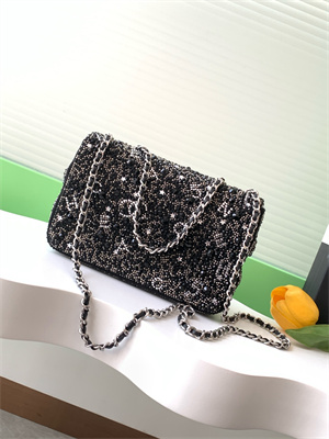 Cha.nel Evening Bag Crystal & Silver-Tone Metal Black AS4298