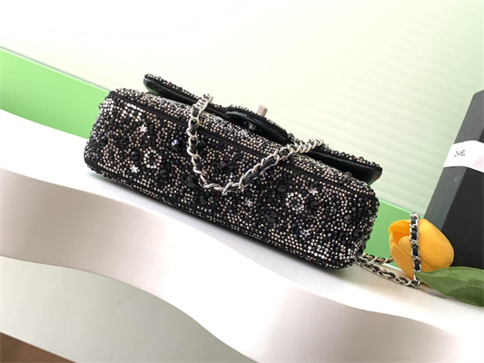 Cha.nel Evening Bag Crystal & Silver-Tone Metal Black AS4298