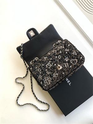 Cha.nel Evening Bag Crystal & Silver-Tone Metal Black AS4298