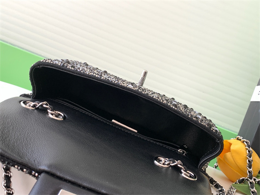 Cha.nel Evening Bag Crystal & Silver-Tone Metal Black AS4298