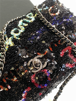 Cha.nel Flap Bag Sequins & Silver-Tone Metal Black AS4561
