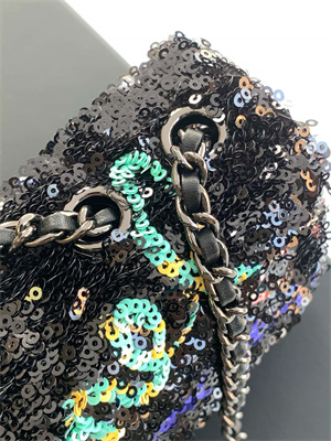 Cha.nel Flap Bag Sequins & Silver-Tone Metal Black AS4561