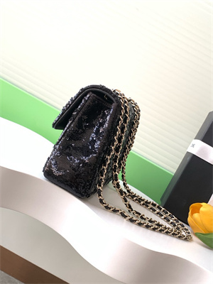 Cha.nel Mini Classic Handbag Sequins and Gold Tone Metal Black A69900
