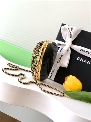 Ch*el heart shaped evening bag lamskin black as4027