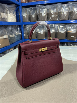 Kelly Retourne Bag Togo Leather 25/28CM Gold/Silver Hardware In Bordeaux Color HS