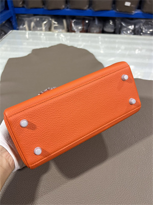 Kelly Retourne Bag Togo Leather 25/28CM Gold/Silver Hardware In Orange Color HS