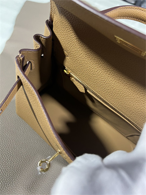 Kelly Retourne Bag Togo Leather 25/28CM Gold/Silver Hardware In Chai Color HS