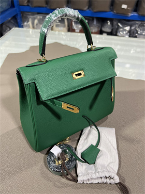 Kelly Retourne Bag Togo Leather 25/28CM Gold/Silver Hardware In Vert Vertigo Color HS