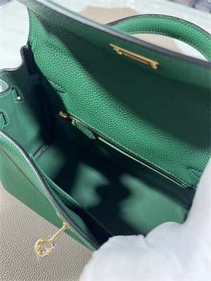 Kelly Retourne Bag Togo Leather 25/28CM Gold/Silver Hardware In Vert Vertigo Color HS