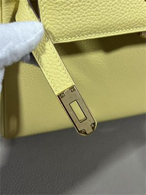 Kelly Retourne Bag Togo Leather 25/28CM Gold/Silver Hardware In Jaune Poussin Color HS