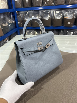 Kelly Retourne Bag Togo Leather 25/28CM Gold/Silver Hardware In Blue Linen Color HS