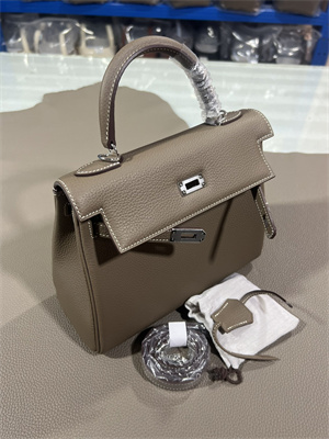 Kelly Retourne Bag Togo Leather 25/28CM Gold/Silver Hardware In Etoupe Color HS
