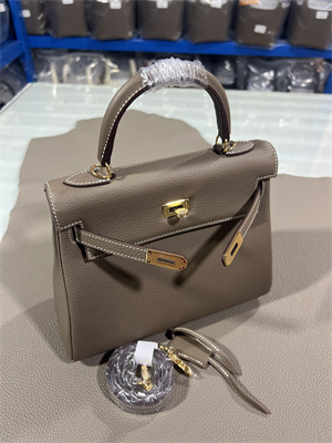 Kelly Retourne Bag Togo Leather 25/28CM Gold/Silver Hardware In Etoupe Color HS