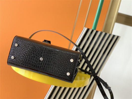 Y.S.L SAC DE JOUR BABY In Black Corcodile Embossed Leather Silver Tone Metal