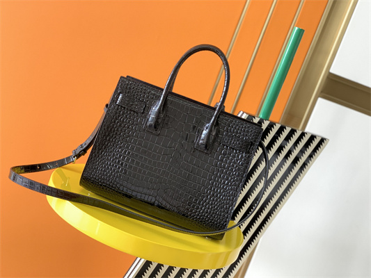 Y.S.L SAC DE JOUR BABY In Black Corcodile Embossed Leather Silver Tone Metal