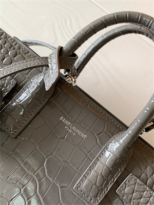 Y.S.L SAC DE JOUR NANO In Grey Crocodile Embossed Leather Silver Tone Metal