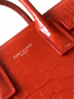 Y.S.L SAC DE JOUR NANO In Red Crocodile Embossed Leather Silver Tone Metal