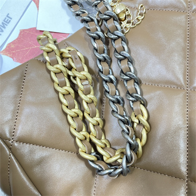Cha.nel 19 Shopping Bag Lambskin Gold Tone Metal Brown AS3660