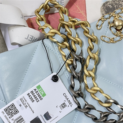 Cha.nel 19 Shopping Bag Lambskin Gold Tone Metal Lt Blue AS3660