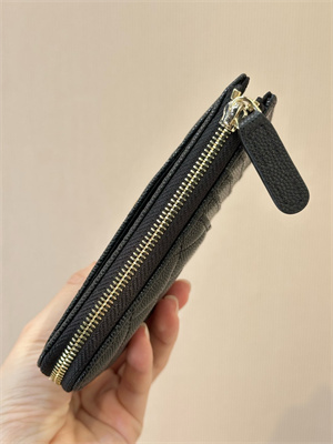 Ch*el zippy wallet black grained calfskin gold tone metal 3976