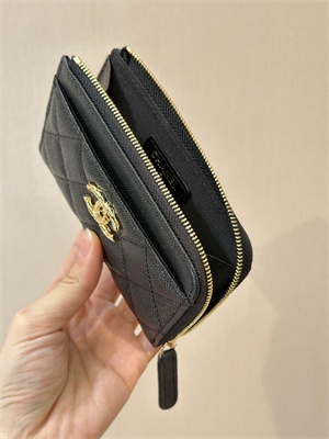 Ch*el zippy wallet black grained calfskin gold tone metal 3976