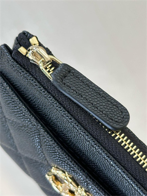 Ch*el zippy wallet black grained calfskin gold tone metal 3976