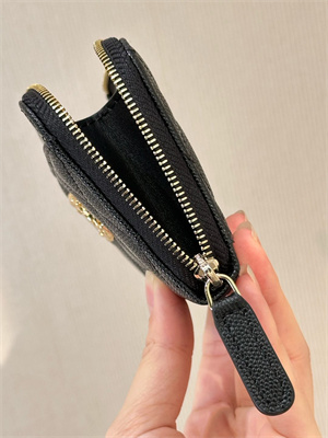 Ch*el zippy wallet black grained calfskin gold tone metal 3976