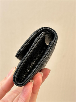 Ch*el coin purse black grained calfskin gold tone metal 3978