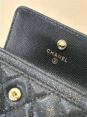 Ch*el coin purse black grained calfskin gold tone metal 3978
