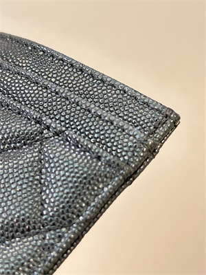 Ch*el card holder black grained calfskin gold tone metal 3878