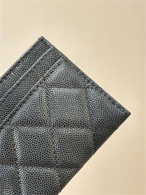 Ch*el card holder black grained calfskin gold tone metal 3878