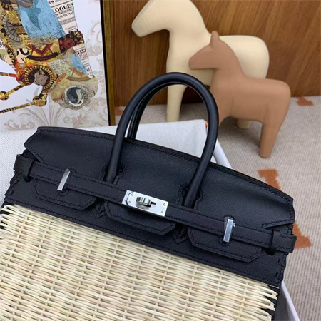 Bir.kin Picnic bag 25 Swift Leather Wicker Silver Tone Hardware Black HS