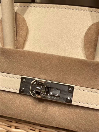 Bir.kin Picnic bag 25 Swift Leather Wicker Silver Tone Hardware White HS