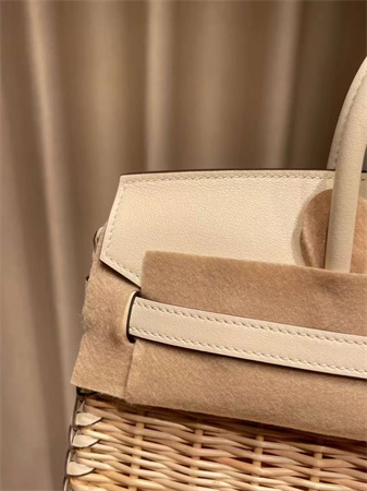 Bir.kin Picnic bag 25 Swift Leather Wicker Silver Tone Hardware White HS