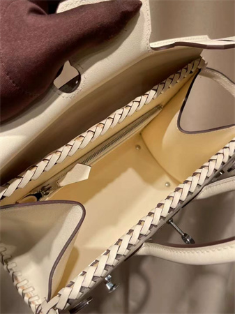 Bir.kin Picnic bag 25 Swift Leather Wicker Silver Tone Hardware White HS