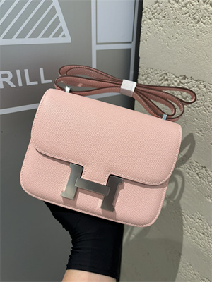 Constance Bag Epsom Leather 18CM Gold/Silver Tone Metal In Rose Sakura Color HS (With mirror)