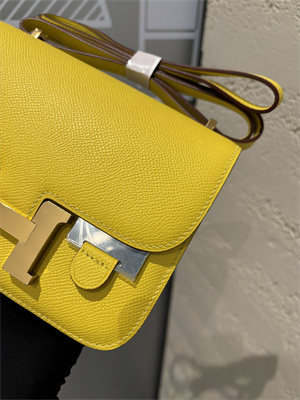 Constance Bag Epsom Leather 18CM Gold/Silver Tone Metal In Jaune Amber Color HS (With mirror)