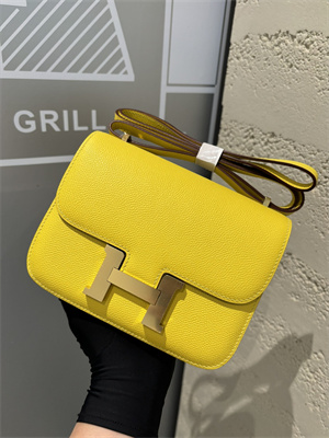Constance Bag Epsom Leather 18CM Gold/Silver Tone Metal In Jaune Amber Color HS (With mirror)