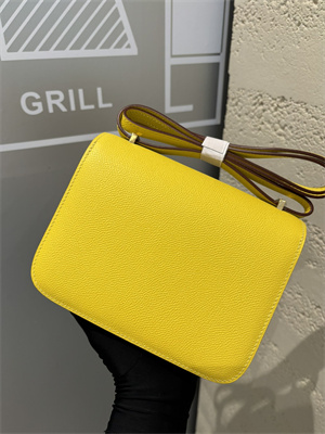 Constance Bag Epsom Leather 18CM Gold/Silver Tone Metal In Jaune Amber Color HS (With mirror)